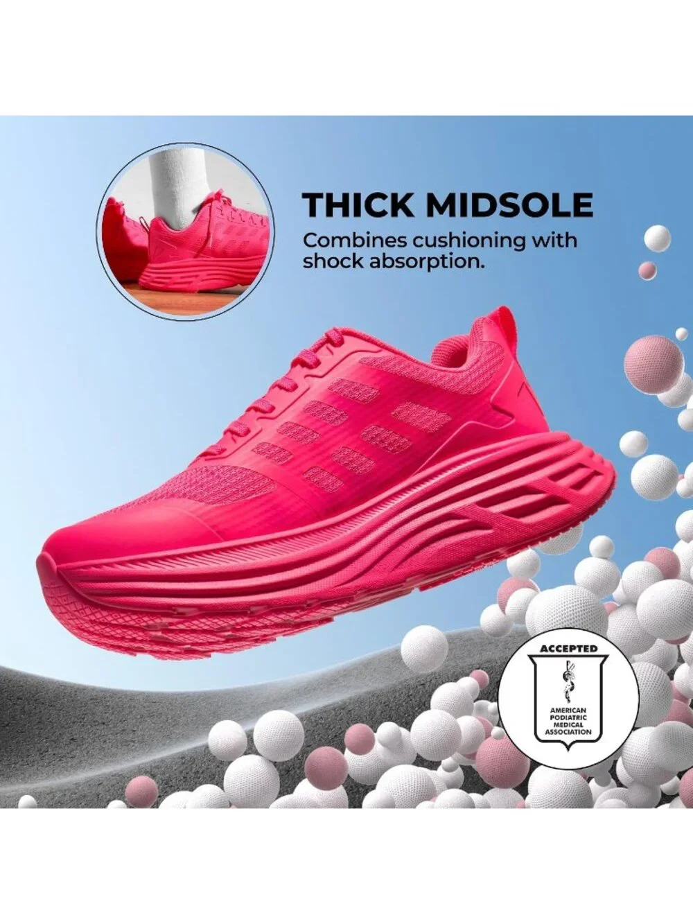 Women's Hot Pink Walking Shoes Lace Up No Heel Round Toe Athletic Sneaker